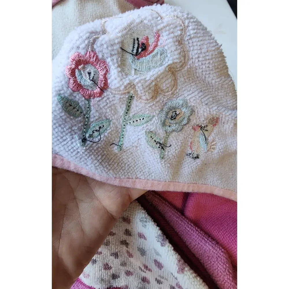 Baby Girl Infant Bath Towl Lot Pink Embroidered Floral Princess Crown Elephant